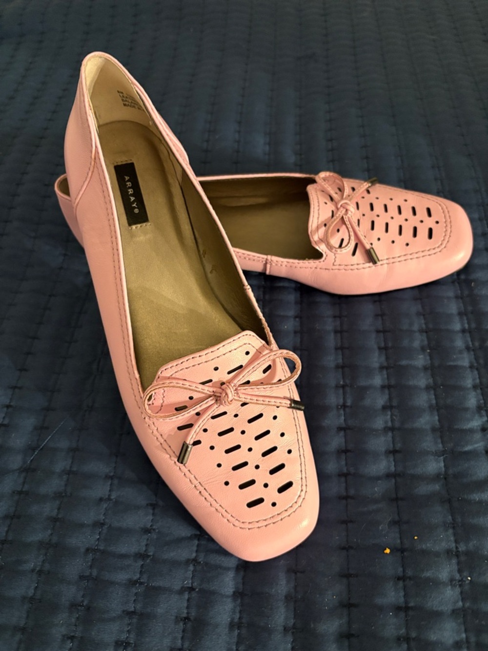 Array Pink Perforated Bow-Trim Loafers